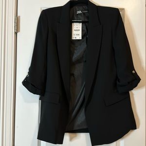 NWT Zara Black Blazer with Rolled Sleeves, Size L